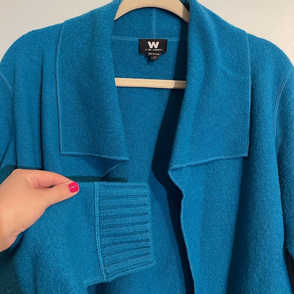 W by Worth Wool Open Front Waterfall Blue Cardigan Sweater Women’s Size Small - Picture 4 of 8